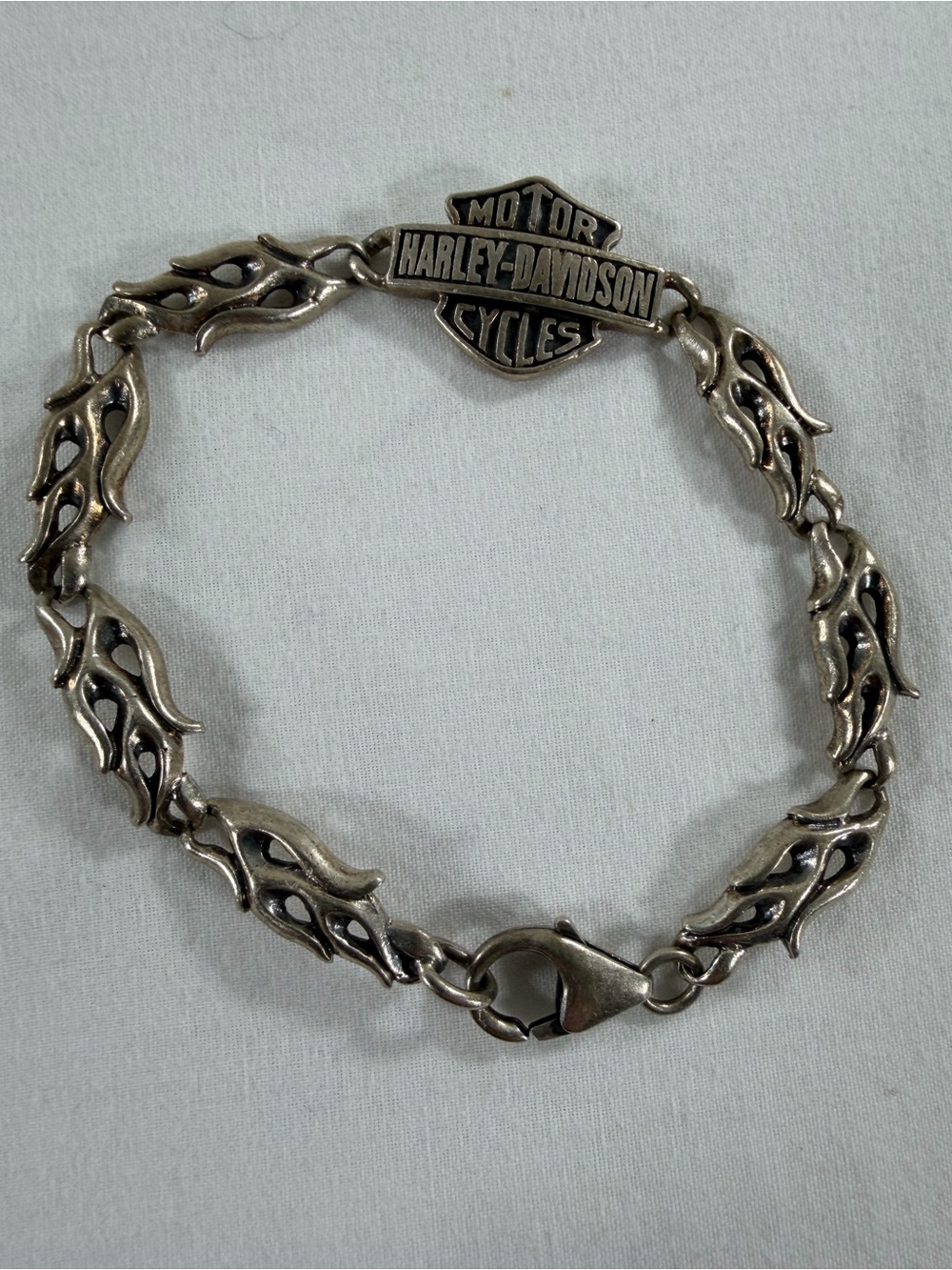 Harley Davidson 925 Sterling Silver Flame Link Bracelet 7.25” Biker